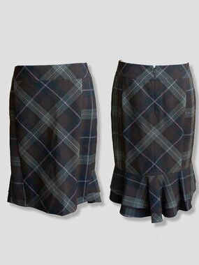 Vintage Y2k Express Plaid Skirt High Waist Fishtail Flare Ruffle Academia Siren